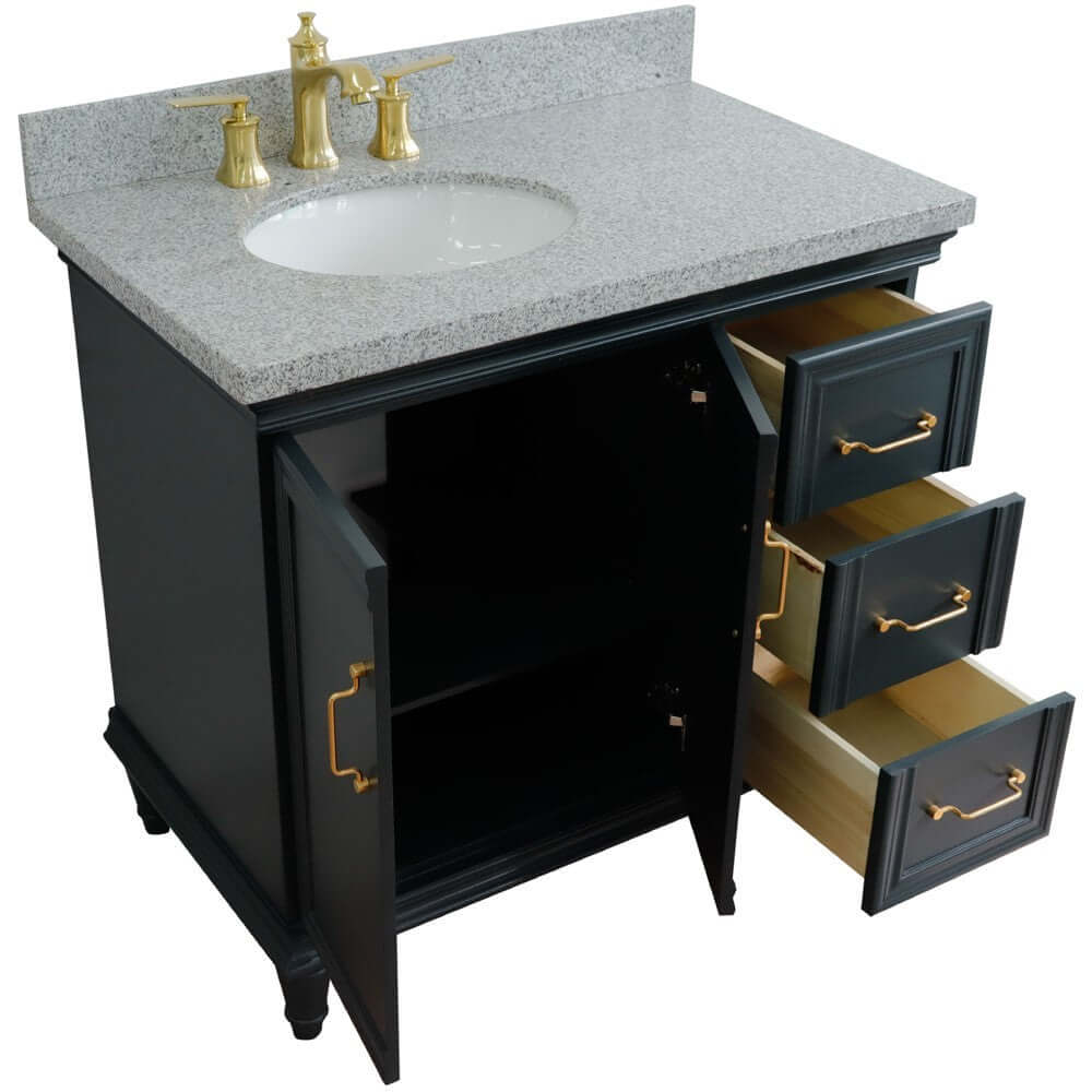 37" Single vanity in Dark Gray finish with Gray granite and oval sink- Left door/Left sink - 400800-37L-DG-GYOL