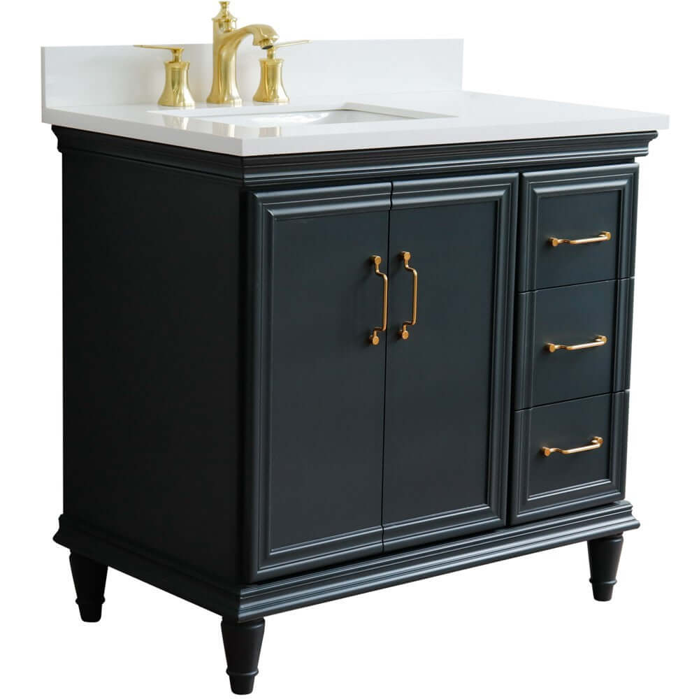 37" Single vanity in Dark Gray finish with White quartz and rectangle sink- Left door/Left sink - 400800-37L-DG-WERL