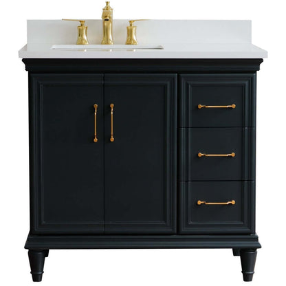 37" Single vanity in Dark Gray finish with White quartz and rectangle sink- Left door/Left sink - 400800-37L-DG-WERL