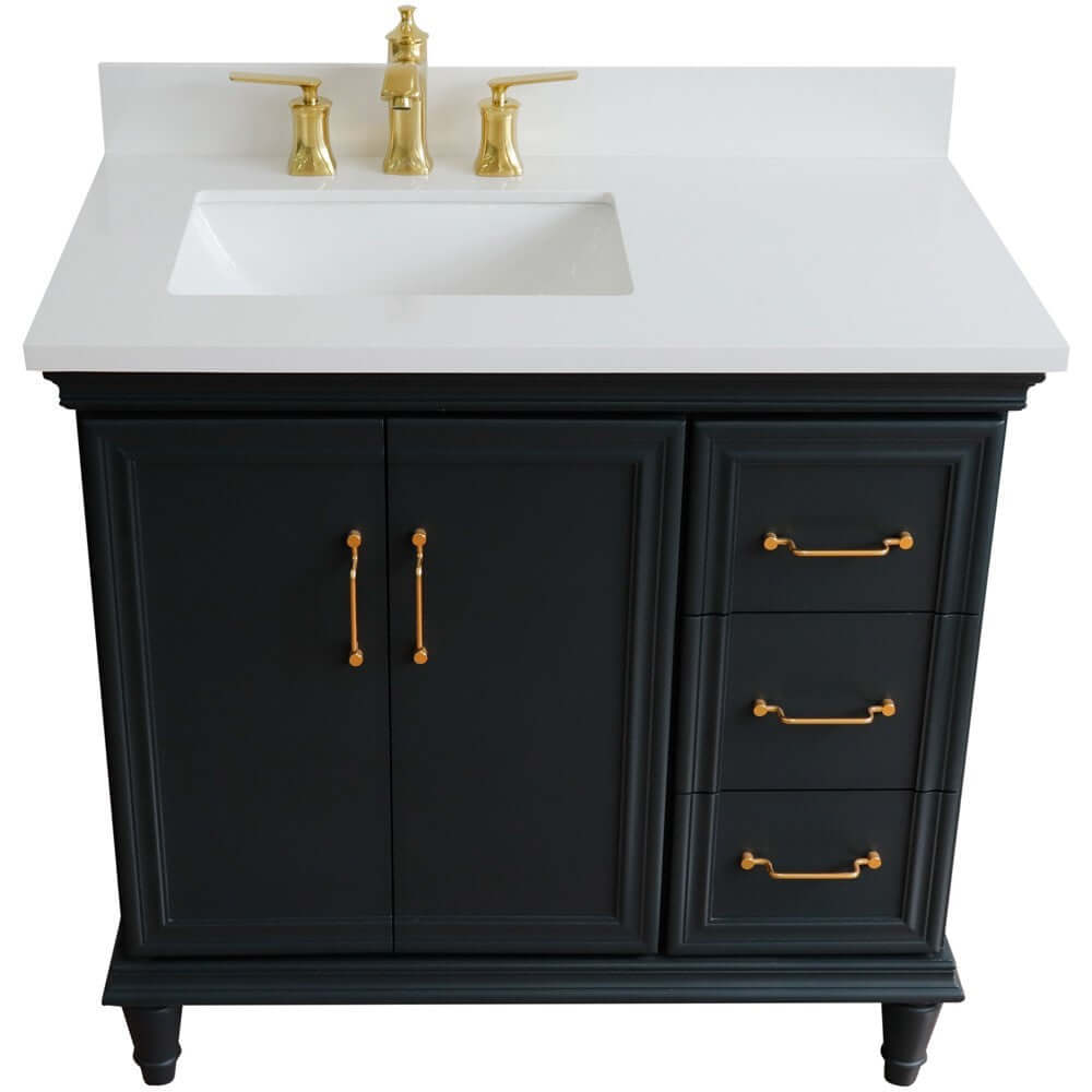 37" Single vanity in Dark Gray finish with White quartz and rectangle sink- Left door/Left sink - 400800-37L-DG-WERL