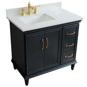 37" Single vanity in Dark Gray finish with White quartz and rectangle sink- Left door/Left sink - 400800-37L-DG-WERL