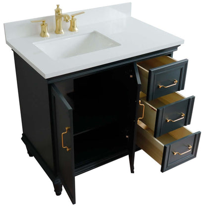 37" Single vanity in Dark Gray finish with White quartz and rectangle sink- Left door/Left sink - 400800-37L-DG-WERL