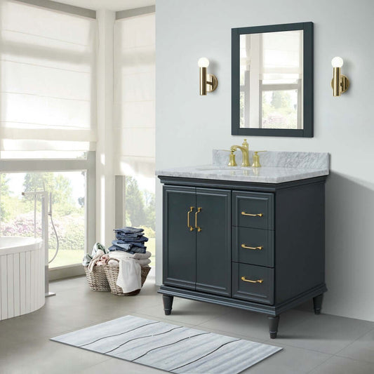 37" Single vanity in Dark Gray finish with White Carrara and oval sink- Left door/Left sink - 400800-37L-DG-WMOL