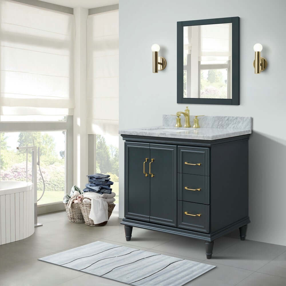 37" Single vanity in Dark Gray finish with White Carrara and rectangle sink- Left door/Left sink - 400800-37L-DG-WMRL