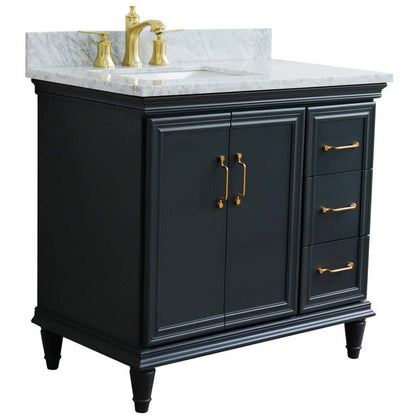 37" Single vanity in Dark Gray finish with White Carrara and rectangle sink- Left door/Left sink - 400800-37L-DG-WMRL