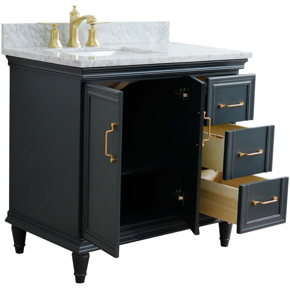 37" Single vanity in Dark Gray finish with White Carrara and rectangle sink- Left door/Left sink - 400800-37L-DG-WMRL