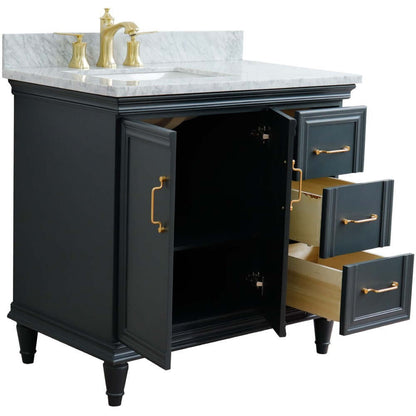 37" Single vanity in Dark Gray finish with White Carrara and rectangle sink- Left door/Left sink - 400800-37L-DG-WMRL