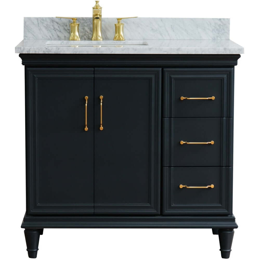 37" Single vanity in Dark Gray finish with White Carrara and rectangle sink- Left door/Left sink - 400800-37L-DG-WMRL