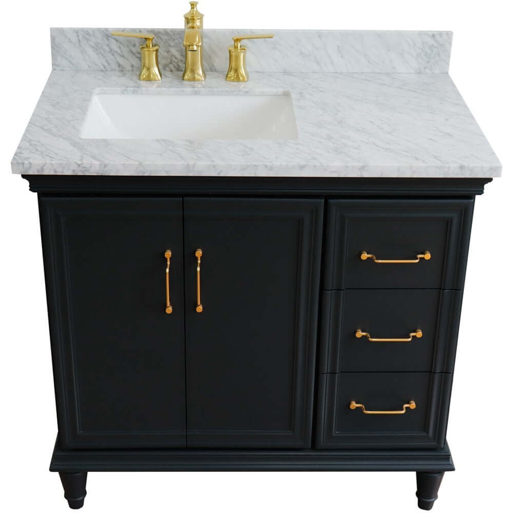 37" Single vanity in Dark Gray finish with White Carrara and rectangle sink- Left door/Left sink - 400800-37L-DG-WMRL