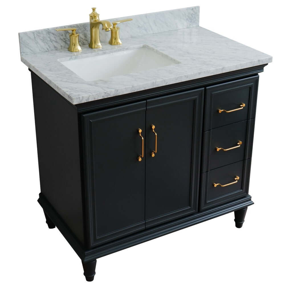 37" Single vanity in Dark Gray finish with White Carrara and rectangle sink- Left door/Left sink - 400800-37L-DG-WMRL