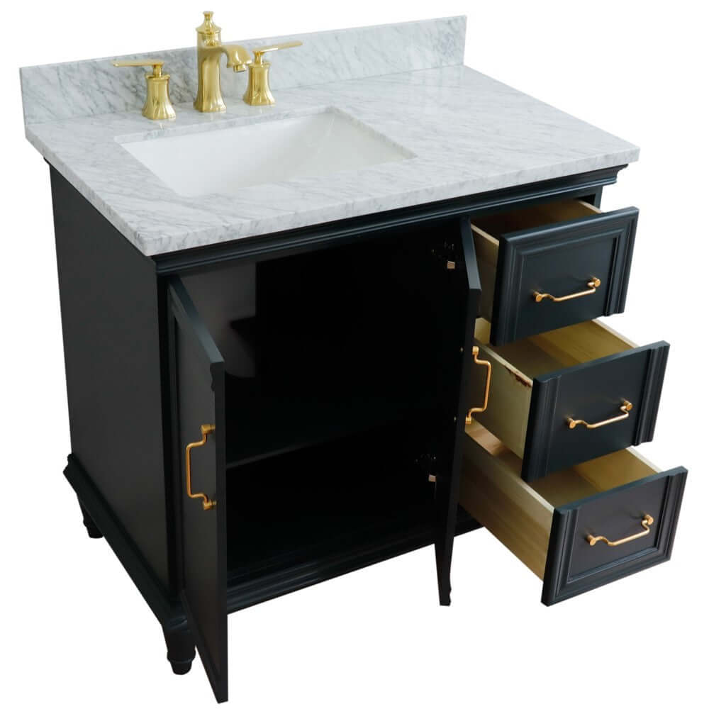 37" Single vanity in Dark Gray finish with White Carrara and rectangle sink- Left door/Left sink - 400800-37L-DG-WMRL