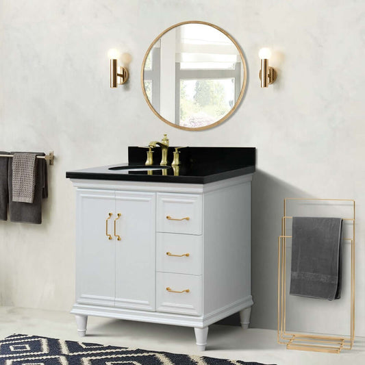 37" Single vanity in White finish with Black galaxy and oval sink- Left door/Left sink - 400800-37L-WH-BGOL