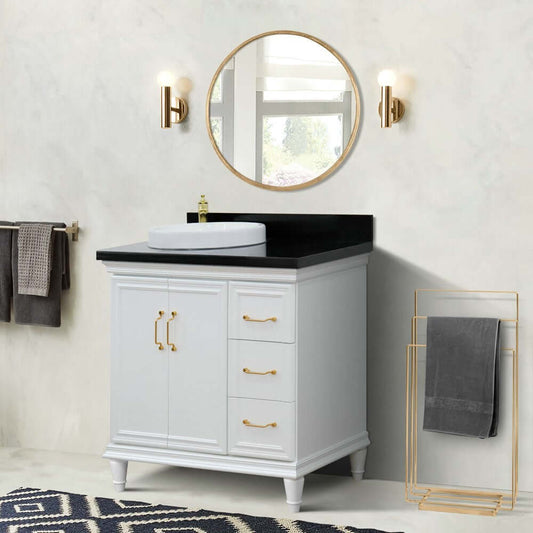 37" Single vanity in White finish with Black galaxy and round sink- Left door/Left sink - 400800-37L-WH-BGRDL