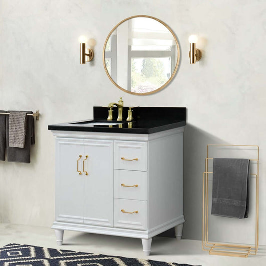 37" Single vanity in White finish with Black galaxy and rectangle sink- Left door/Left sink - 400800-37L-WH-BGRL