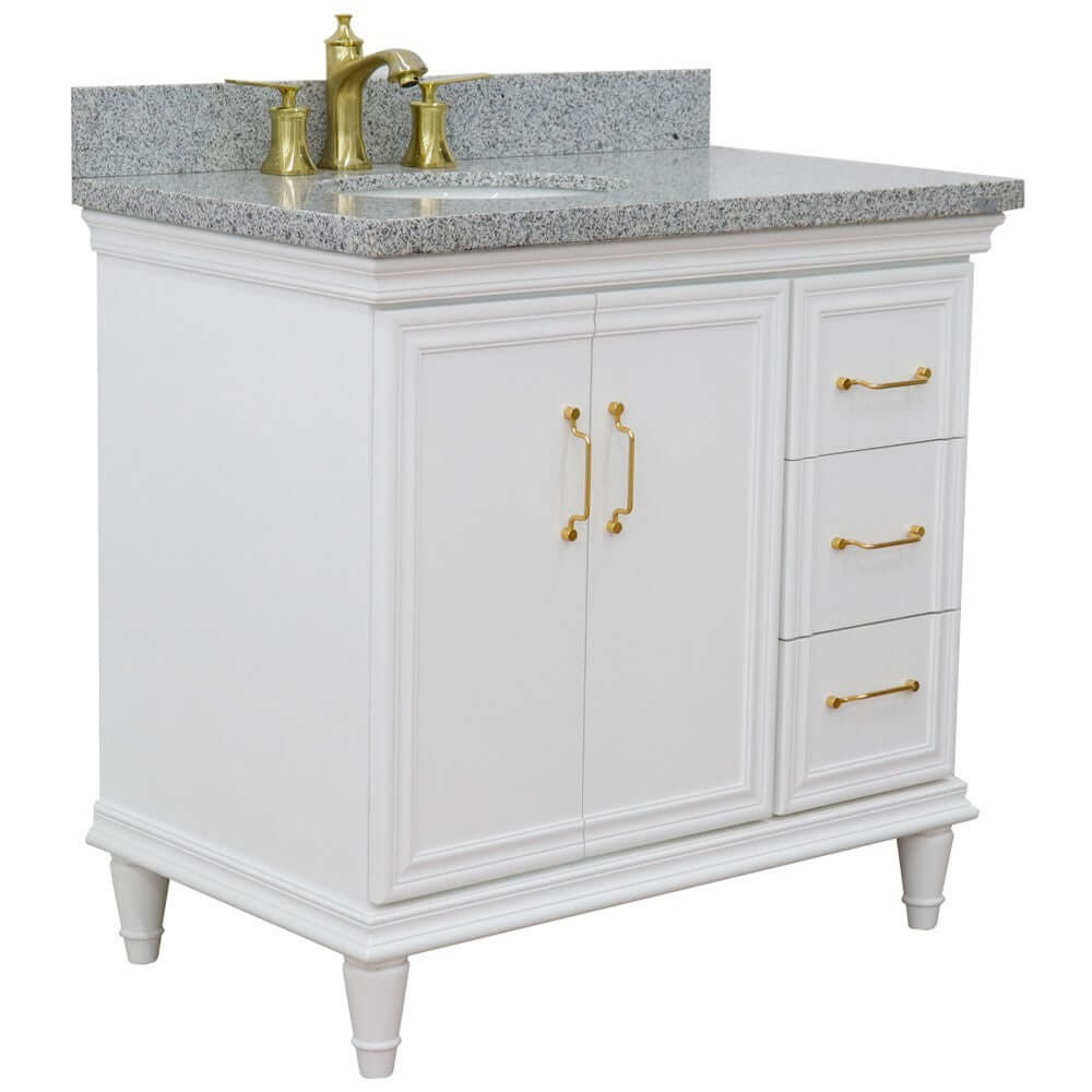 37" Single vanity in White finish with Gray granite and oval sink- Left door/Left sink - 400800-37L-WH-GYOL