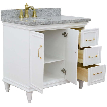 37" Single vanity in White finish with Gray granite and oval sink- Left door/Left sink - 400800-37L-WH-GYOL