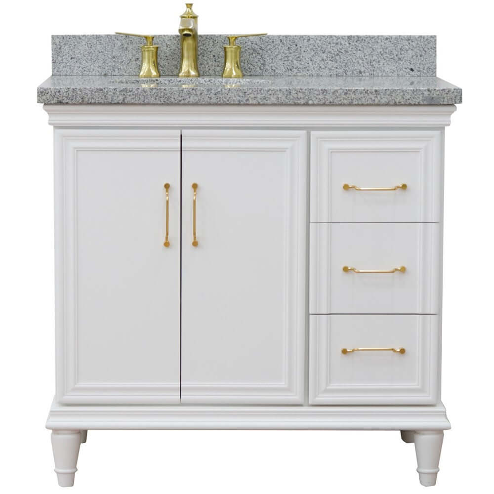 37" Single vanity in White finish with Gray granite and oval sink- Left door/Left sink - 400800-37L-WH-GYOL