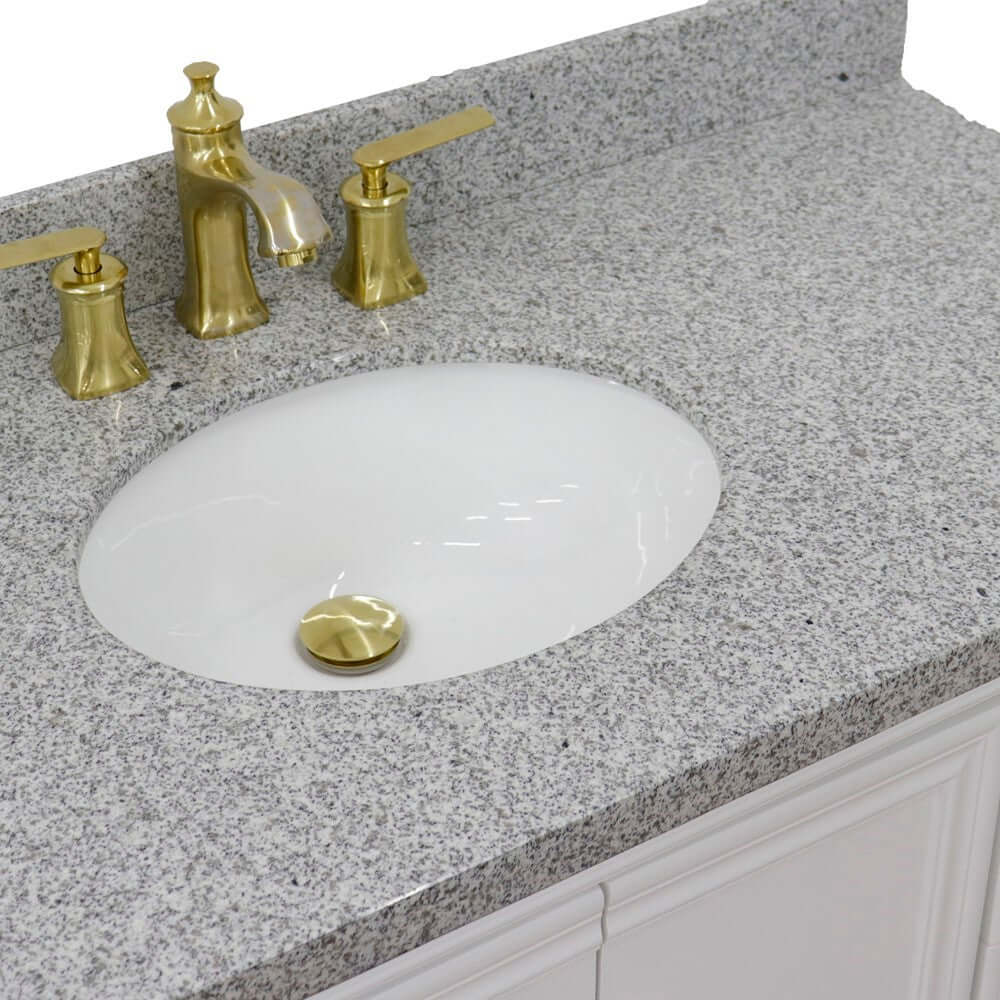 37" Single vanity in White finish with Gray granite and oval sink- Left door/Left sink - 400800-37L-WH-GYOL