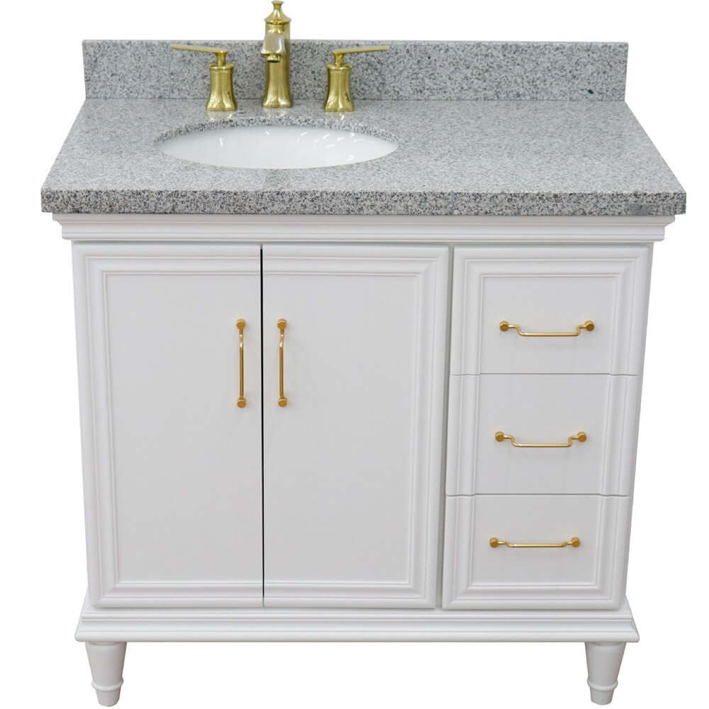 37" Single vanity in White finish with Gray granite and oval sink- Left door/Left sink - 400800-37L-WH-GYOL