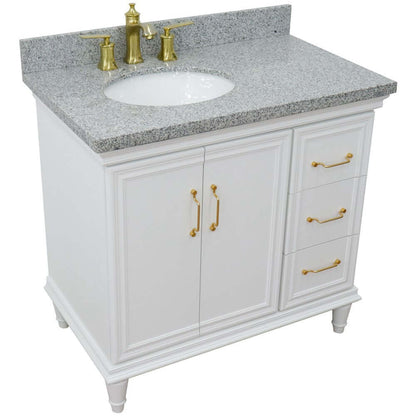 37" Single vanity in White finish with Gray granite and oval sink- Left door/Left sink - 400800-37L-WH-GYOL