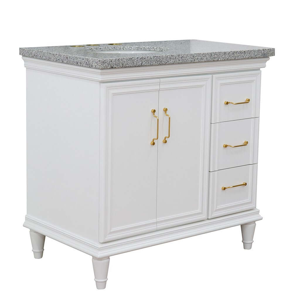 37" Single vanity in White finish with Gray granite and oval sink- Left door/Left sink - 400800-37L-WH-GYOL