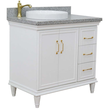 37" Single vanity in White finish with Gray granite and round sink- Left door/Left sink - 400800-37L-WH-GYRDL