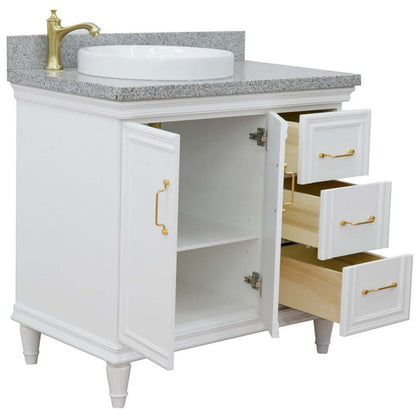 37" Single vanity in White finish with Gray granite and round sink- Left door/Left sink - 400800-37L-WH-GYRDL