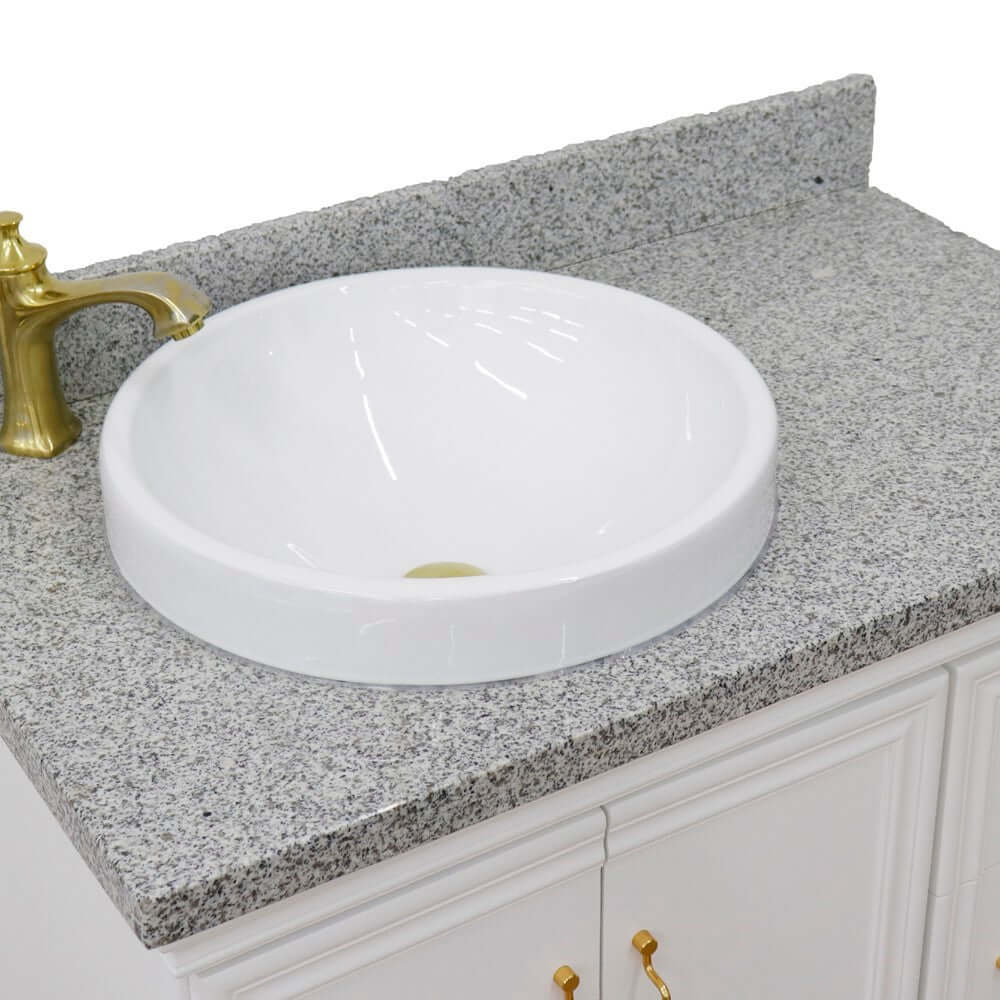 37" Single vanity in White finish with Gray granite and round sink- Left door/Left sink - 400800-37L-WH-GYRDL