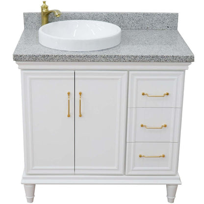 37" Single vanity in White finish with Gray granite and round sink- Left door/Left sink - 400800-37L-WH-GYRDL