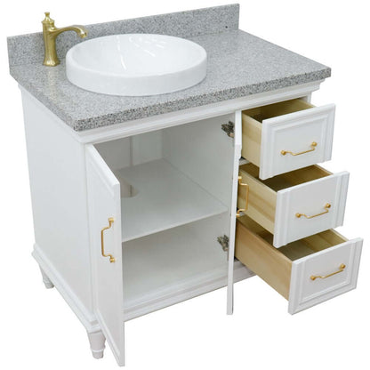 37" Single vanity in White finish with Gray granite and round sink- Left door/Left sink - 400800-37L-WH-GYRDL