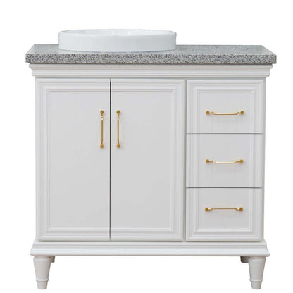 37" Single vanity in White finish with Gray granite and round sink- Left door/Left sink - 400800-37L-WH-GYRDL