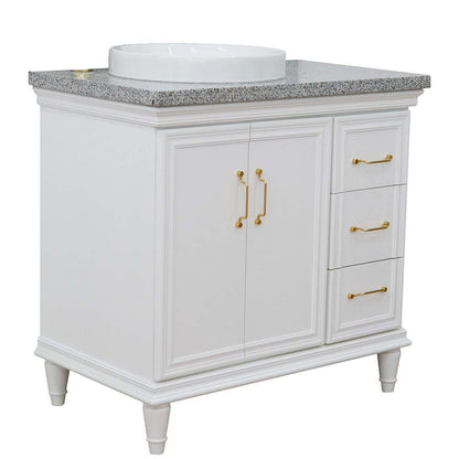 37" Single vanity in White finish with Gray granite and round sink- Left door/Left sink - 400800-37L-WH-GYRDL