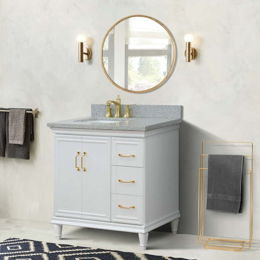 37" Single vanity in White finish with Gray granite and rectangle sink- Left door/Left sink - 400800-37L-WH-GYRL