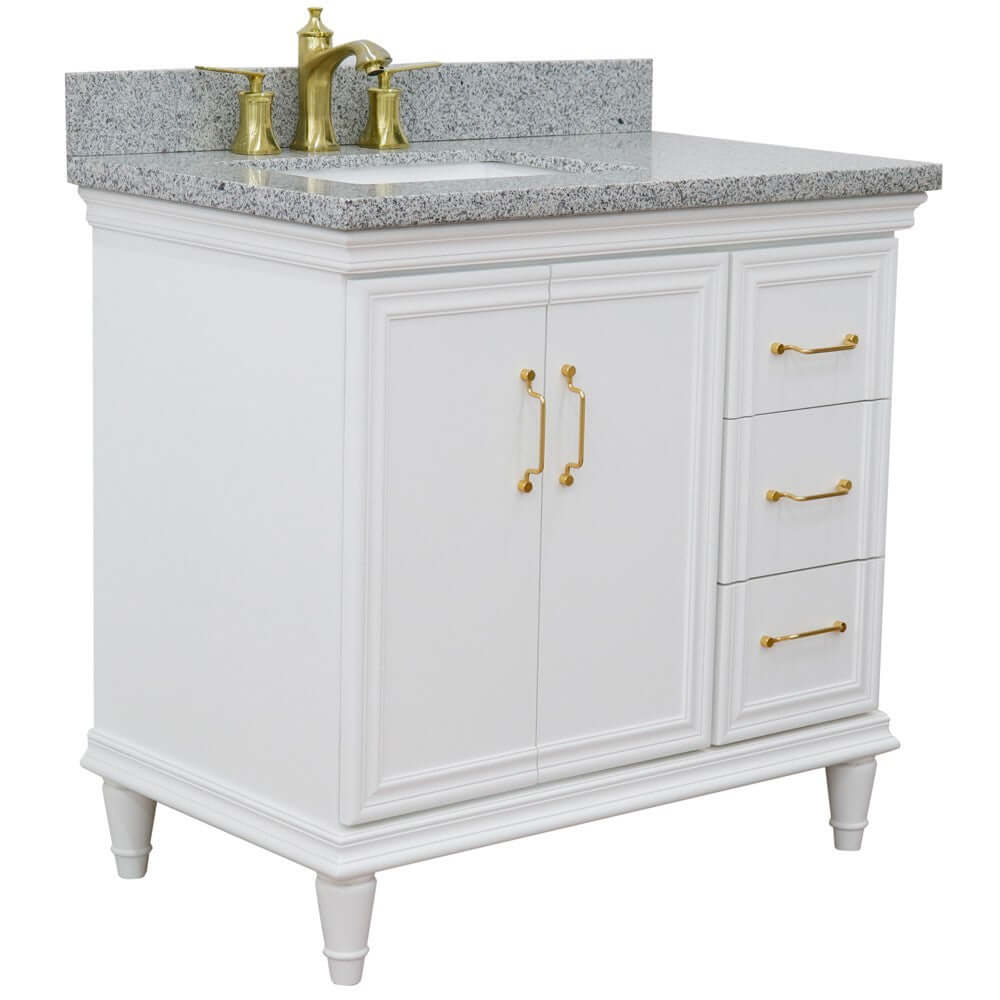 37" Single vanity in White finish with Gray granite and rectangle sink- Left door/Left sink - 400800-37L-WH-GYRL