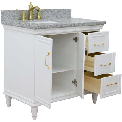 37" Single vanity in White finish with Gray granite and rectangle sink- Left door/Left sink - 400800-37L-WH-GYRL