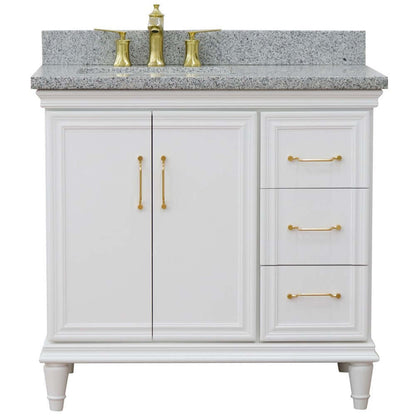 37" Single vanity in White finish with Gray granite and rectangle sink- Left door/Left sink - 400800-37L-WH-GYRL