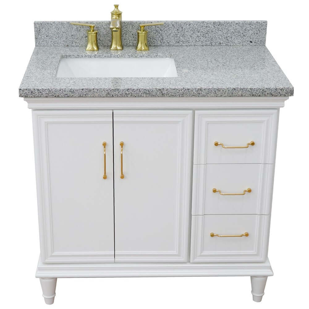 37" Single vanity in White finish with Gray granite and rectangle sink- Left door/Left sink - 400800-37L-WH-GYRL