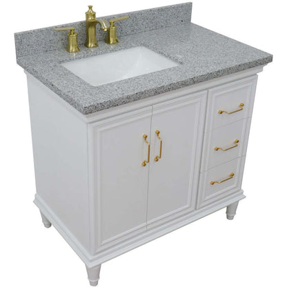 37" Single vanity in White finish with Gray granite and rectangle sink- Left door/Left sink - 400800-37L-WH-GYRL