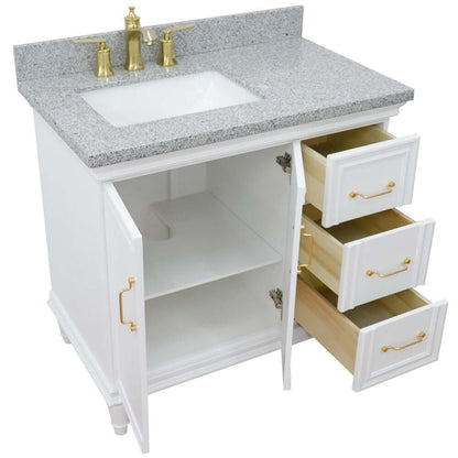 37" Single vanity in White finish with Gray granite and rectangle sink- Left door/Left sink - 400800-37L-WH-GYRL