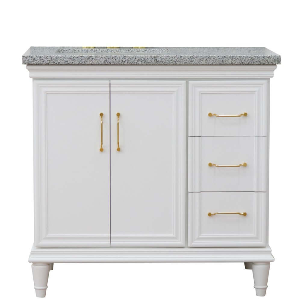 37" Single vanity in White finish with Gray granite and rectangle sink- Left door/Left sink - 400800-37L-WH-GYRL