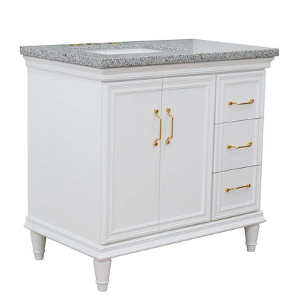 37" Single vanity in White finish with Gray granite and rectangle sink- Left door/Left sink - 400800-37L-WH-GYRL