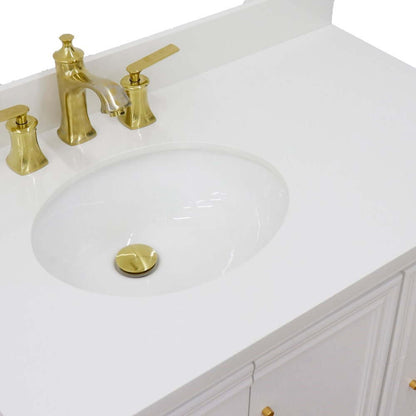 37" Single vanity in White finish with White quartz and oval sink- Left door/Left sink - 400800-37L-WH-WEOL