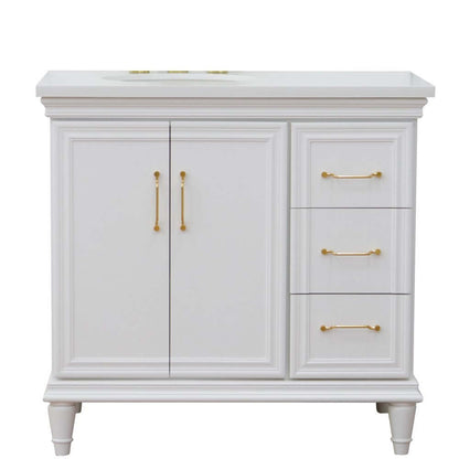 37" Single vanity in White finish with White quartz and oval sink- Left door/Left sink - 400800-37L-WH-WEOL