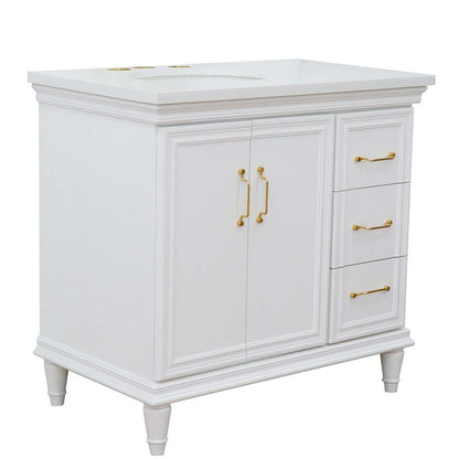 37" Single vanity in White finish with White quartz and oval sink- Left door/Left sink - 400800-37L-WH-WEOL