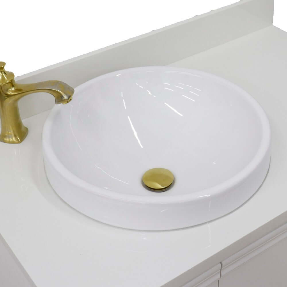 37" Single vanity in White finish with White quartz and round sink- Left door/Left sink - 400800-37L-WH-WERDL