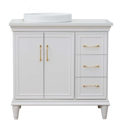 37" Single vanity in White finish with White quartz and round sink- Left door/Left sink - 400800-37L-WH-WERDL