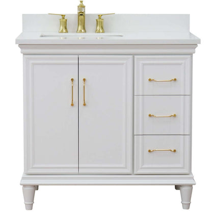 37" Single vanity in White finish with White quartz and rectangle sink- Left door/Left sink - 400800-37L-WH-WERL