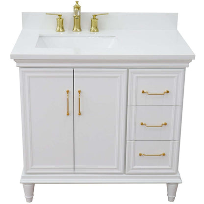 37" Single vanity in White finish with White quartz and rectangle sink- Left door/Left sink - 400800-37L-WH-WERL