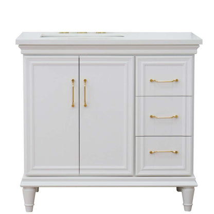 37" Single vanity in White finish with White quartz and rectangle sink- Left door/Left sink - 400800-37L-WH-WERL