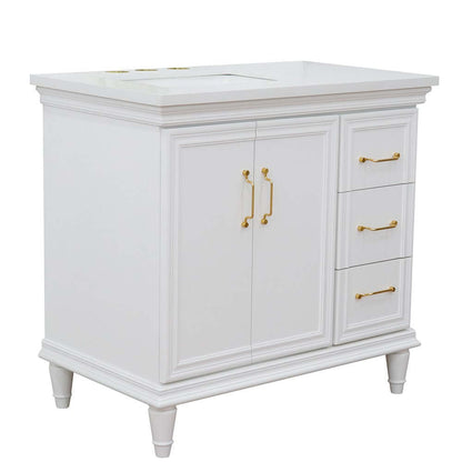 37" Single vanity in White finish with White quartz and rectangle sink- Left door/Left sink - 400800-37L-WH-WERL